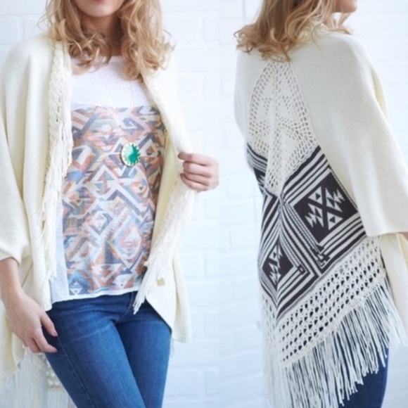 House of Harlow | Fringe Aztec Knitted Sweater, one size - Picture 1 of 9